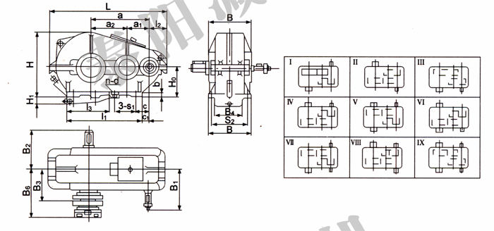 ZQ（H）圆柱齿轮减速机外形尺寸及装配型式